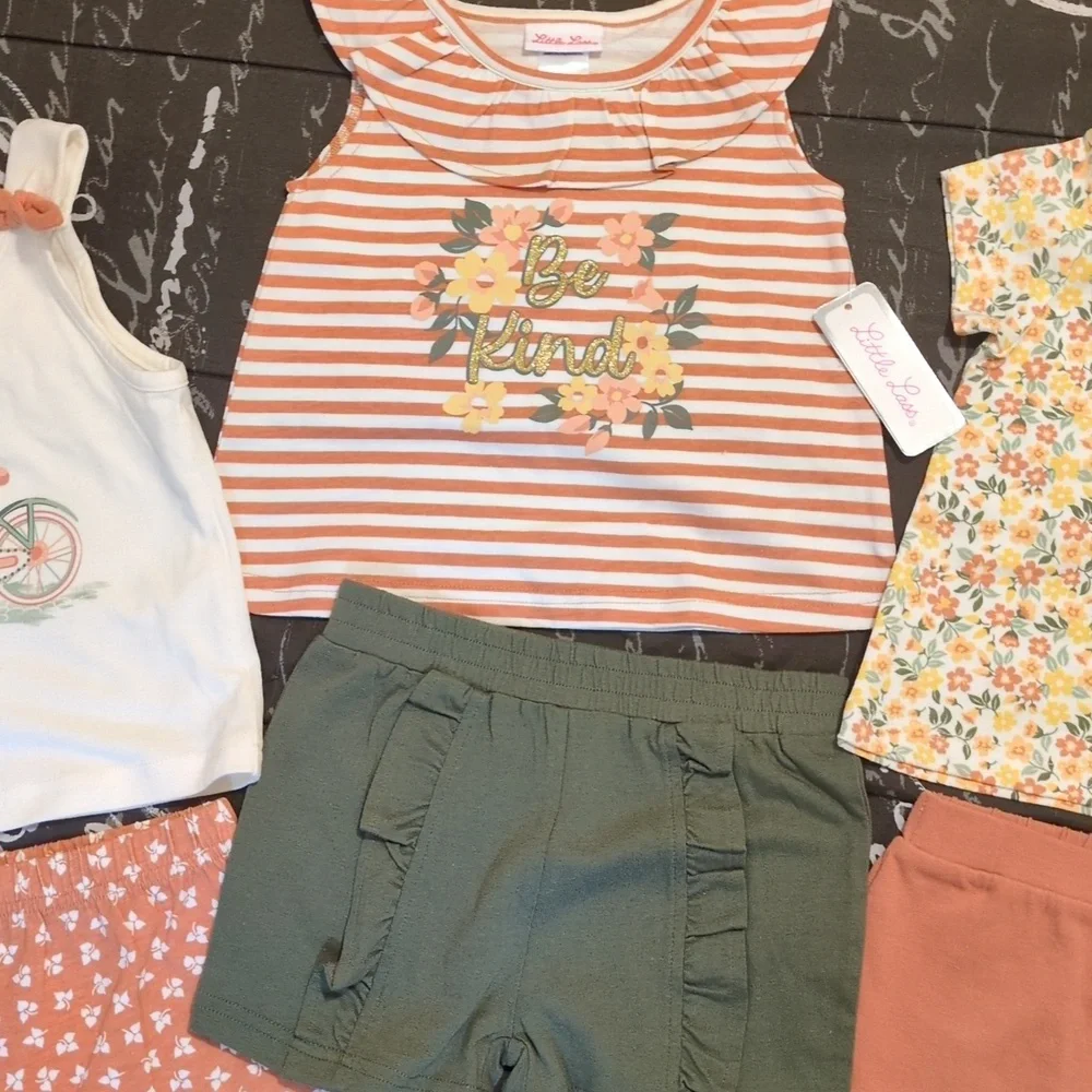 Little Lass 6 PC Tops/Shorts Multicolor/Solid 3T - Picture 8 of 9